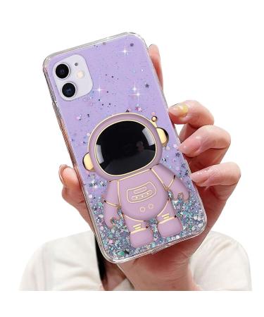 Tivenfezk nadoli for iPhone 12 astronaut hidden stand shell caricature glitter stand soft silicone bling transparent protective cover iphone 12 purple