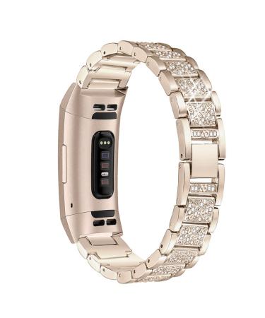 Mtozon Bling Bands Compatible with Fitbit Charge 5, Dressy Metal Bracelet Luxurious Rhinestone Replacement Wristband for Women, Soft Gold