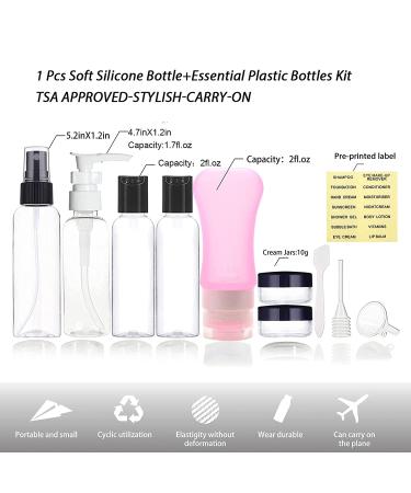 TSA Approved Pink Travel Bottles Set - Empty Plastic Toiletry Containers for Women/Men - Carry-On Size Tubes Kit - Buy Online on SooperMarket.com