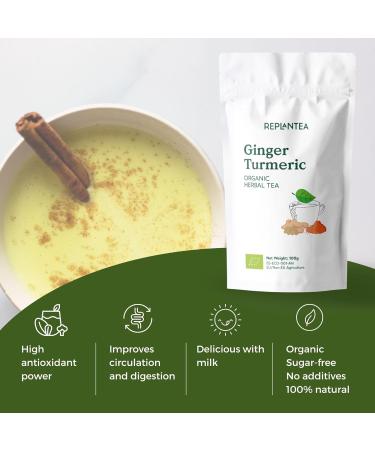 Ginger Turmeric Tea Organic 100g (50 Cups) | Intense Flavour 98% Ginger 1% Turmeric and Cardamom REPLANTEA - Buy Online on SooperMarket.com