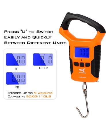 KastKing Fish Scale  Water Resistant Digital Scale with Ruler  110lb Capacity  Dual Mode  Pounds/Ounces & Kilograms  Light  Strong ABS Frame  Non-Slip Handle  Retractable 38 inch Tape Measure - Buy Online on SooperMarket.com
