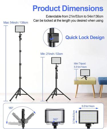 EMART LED Video Light with Adjustable Tripod Stand - 11 Brightness/4 Color Filters, Dimmable Photography Lighting for Studio Shooting - USB Portable Fill Light (54inch) - Buy Online on SooperMarket.com