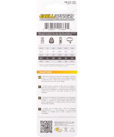 Buy Exell EB-27A Alkaline Battery - 12V 18mAh for Key Fobs Alarms & Garage Openers (5-Pack) | International Shipping Available - Buy Online on SooperMarket.com