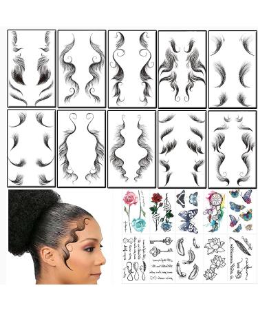 Bangs Tattoo Sticker Set - Waterproof Fake Fringe Hair Edge Stickers for Women & Girls - Natural Fashion Look - 10 Styles - Novelty Wig Beauty DIY - Includes 10 Sheets of Temporary Tattoos - Buy Online on SooperMarket.com
