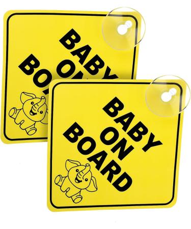 Bewudy 2 PCS Baby on Board Car Warning Sign - Elephant Design | Reusable Baby in Car Sticker with Suction Cups - Buy Online on SooperMarket.com
