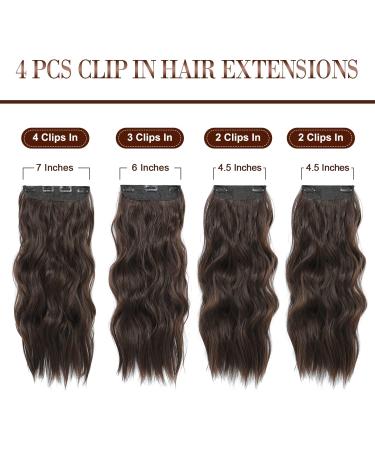 Natural Brown Curly Wavy Clip in Hair Extensions - 4PCS, 20 Inch Full Head Synthetic Hairpieces - Buy Online on SooperMarket.com