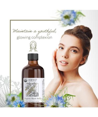 HBNO Organic Black Seed Oil 4 oz (120ml) - USDA Certified, Cold Pressed, 100% Pure Black Cumin Seed Oil for Face, Body, Hair - Organic Black Seed Oil for Shampoo & Condition - 4 Fl Oz - Buy Online on SooperMarket.com