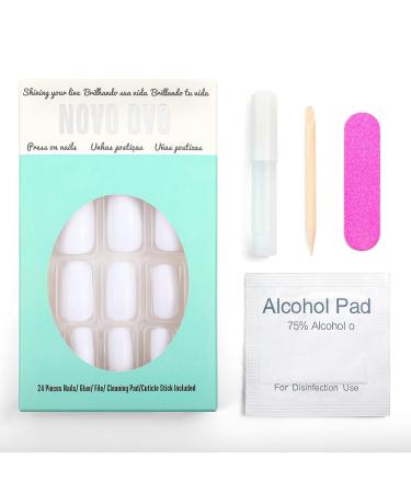 Buy Novo Ovo White Holographic Press-On Nails - Angular Artificial Fingernails with Glue | International Shipping Available - Buy Online on SooperMarket.com