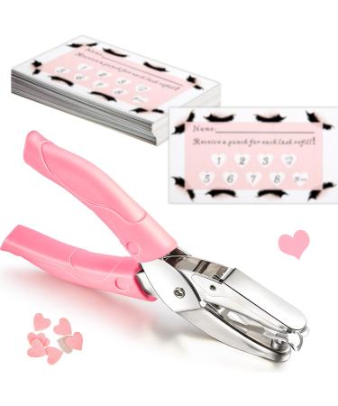150 Pieces Heart Shaped Lash Extension Refill Filler Loyalty Punch Cards with Metal Single Handheld Hole Paper Punch Puncher for Eyelash Extensions Business Beauty Salons DIY Craft Decoration