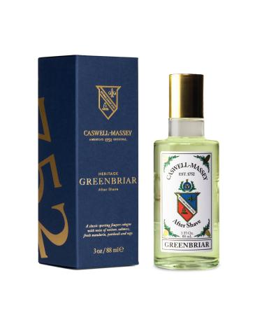 Caswell-Massey Greenbriar Gold Cap After Shave Soothing Aftershave with Petitgrain Mandarin & Sage 3 Fl Oz