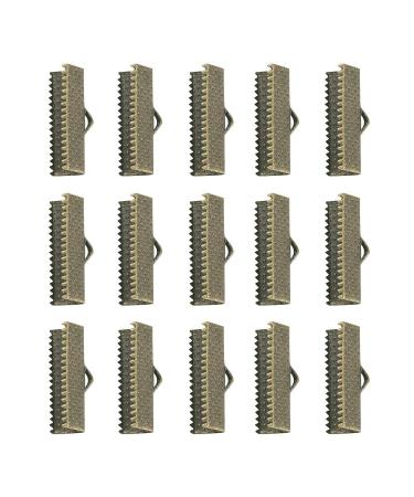 Craftdady 100Pcs Antique Bronze Ribbon Ends 20x8mm Bookmark Pinch Crimp Clamp Cord End Fastener Clasps with 2mm Loop for Leather Suede Jewelry Making