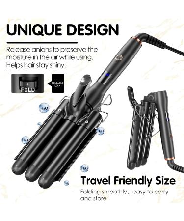 1 Inch Hair Crimper with 3 Barrel Beach Waver - Foldable 25mm Curling Iron with Adjustable Heat & LCD Display | International Shipping - Buy Online on SooperMarket.com