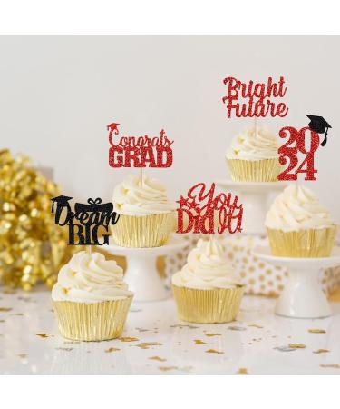 Red and Black Graduation Cupcake Toppers for 2024 Graduation Party Decorations - Buy Online on SooperMarket.com