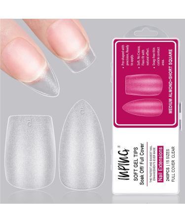 INPING Soft Gel Full Cover Nail Tips 240PCS No File Nail Tips Mix Style(Short Square + Medium Almond) Full Matte Gel Tips for Nail Extensions Break Resistant False Nail Tips with Box 15 SIZE 240PCS Matte Almond + Square