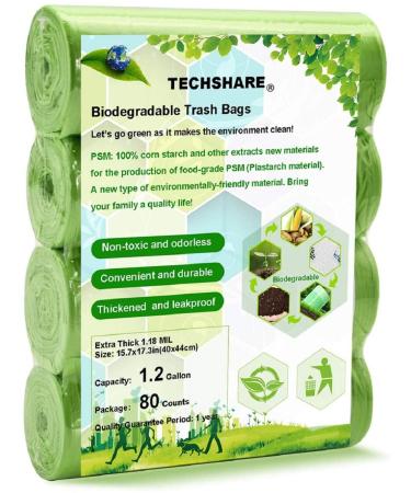 Bioma plus 5l compostable garbage bag 80 counters thick degradable garbage bag for household/garden waste in kitchen/office (green) 5 liters (80 pieces)
