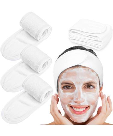 Whaline Spa Facial Headband Head Wrap Terry Cloth Headband 4 counts Stretch Towel for Bath, Makeup and Sport (White) Whilte