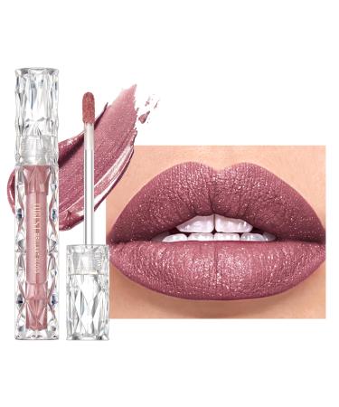 Glitter Liquid Lip Gloss Matte Metallic Diamond Shimmer Lipstick Glossier Lip Gloss Waterproof Long Lasting Bold Nonstick Moisturizing Shimmer Lip Glaze Makeup for Women and Girls (#01)