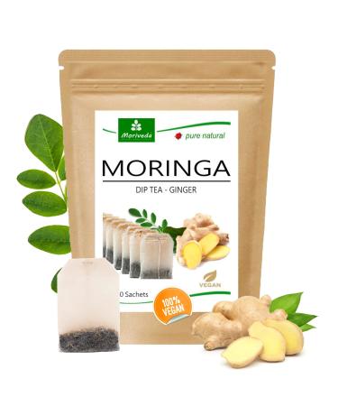MoriVeda - 100% natural & vegan Moringa tea (choice of Moringa leaf blend apple-cinnamon pomegranate ginger mint). Quality product (20 bags of Moringa ginger)
