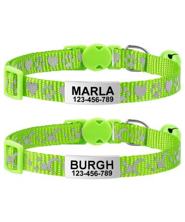 Tagme 2er-Pack Cat neck band with name and address shield reflective cat collar with safety lock and bell for puppy and cat green 18-28 cm green