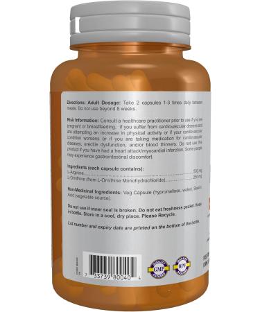 NOW Sports Nutrition L-Arginine & L-Ornithine 500/250 mg Amino Acids 100 Veg Capsules 100 count (Pack of 1) - Buy Online on SooperMarket.com