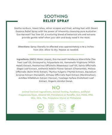 Desert Essence Soothing Relief Spray 4 fl oz (Pack of 6) - Australian Tea Tree Oil for Sunburn, Insect Bites & Aching Feet - Buy Online on SooperMarket.com