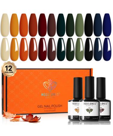 Modelones Fall Gel Nail Polish Kit, 12 Colors Yellow Sage Green Nail Gel Polish Orange Nude Nail Polish Blue Red Black Gel Polish Set Soak Off 0.24oz for Starter DIY Home Salon LED Manicure Set B2-The Vintage Era