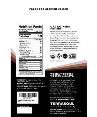 Terrasoul Superfoods Raw Organic Cacao Nibs 2 Lbs (2 Pack) - Keto Vegan | Premium Quality Cacao Nibs for Raw Food Enthusiasts - Buy Online on SooperMarket.com