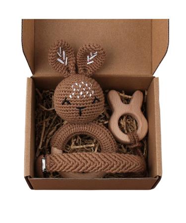 TIAN-K 3pcs Baby Shower Gift Set | Pacifier Chain Wooden Teether & Animal Rattle for Newborns - Buy Online on SooperMarket.com