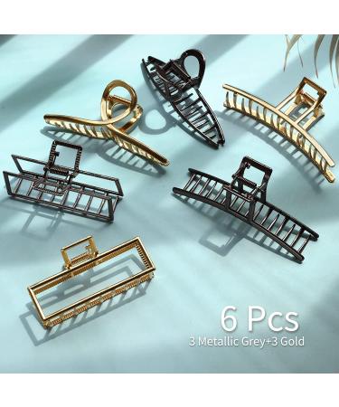 6 Pack Large Metal Hair Claw Clips - Non-slip Gold & Silver Fashion Accessories for Women - Buy Online on SooperMarket.com