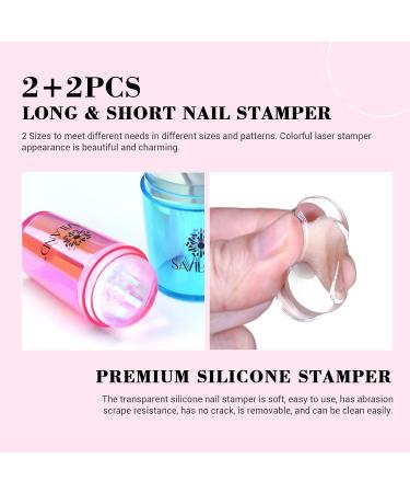 Saviland 18PCS Nail Stamping Kit - Red & Blue Nail Stamper Set with French Manicure Plates - Buy Online on SooperMarket.com