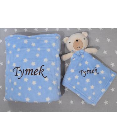 BotoBaby Personalized Baby Gift Set - Custom Embroidered Blanket & Comforter for Birth/Baptism - Blue Teddy Bear - Buy Online on SooperMarket.com