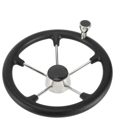 NovelBee 13-1/2 Inch Stainless Steel 5 Spoke Boat Marine Destroyer Steering Wheel with Black PU Foam and Knob