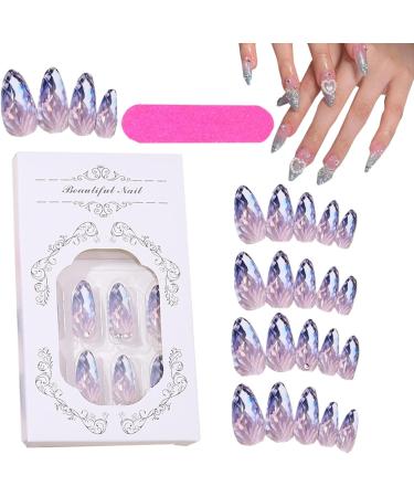 Shichangda 3D Press on Nails - Almond Shape Stick on False Nails - Full Cover Rhombus Crystal Fake Nail Kit in 12 Sizes with Glue for Home or Salon - Buy Online on SooperMarket.com