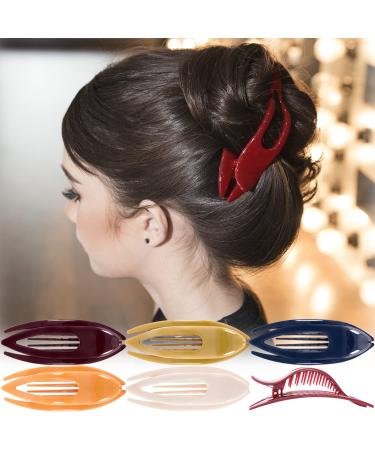 RC ROCHE ORNAMENT 6 Pcs Womens French Concord Curved Hair Clip No Slip Strong Grip Comfortable Hold Girls Ladies Beauty Accessory Fashion Pin Teeth Clamp, Large Classic Multicolor Large (Pack of 6) Classic Multicolor