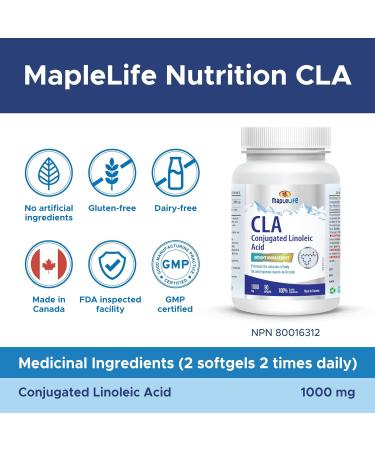 MapleLife Nutrition CLA Conjugated Linoleic Acid 1000 mg Promote Reduction of Body Fat Improve Muscle-to-Fat Ratio - Weight Management Metabolism Support Body Composition Antioxidant Maintain Overall Health 90 Softgels - Buy Online on SooperMarket.com