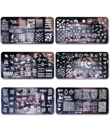 Mwoot 6Pcs Nail Art Stamping Plate Set - Starry Sky, Unicorn, Cat, Love, Leaves, Lace Theme - Buy Online on SooperMarket.com