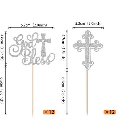 Rsstarxi 24 Pack Baptism Cupcake Toppers First Communion Cupcake Toppers Glitter Cross God Bless Cupcake Picks for Baby Shower Christian Baptism Party Cake Decorations Silver - Buy Online on SooperMarket.com