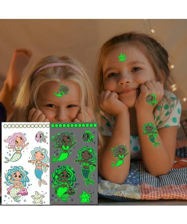 Tazimi Luminous Mermaid Temporary Tattoos for Kids - Glow Stickers Party Favor - 12 Sheets for Girls - Buy Online on SooperMarket.com