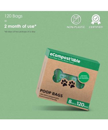 eCompostable Dog Poo Bags Biodegradable Poop Bags For Dogs Unscented Doggy Waste Bag 23x33cm Leak Proof Dog Cat litter Bags Green- Dog Poop Bags 8 Rolls - 120 Count - Buy Online on SooperMarket.com
