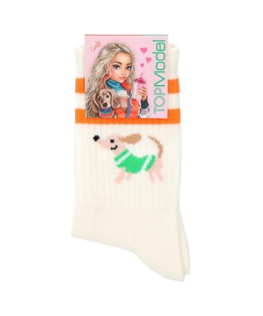 Depesche 12620 TOPModel City Girls - cream-colored socks with orange stripes and dachshund motif size 31-35