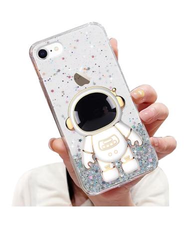 Tivenfezk nadoli for iPhone 7/8/SE 2020/2022 astronaut hidden stand shell caricature glitter stand soft silicone bling transparent protective cover iphone 7/8/se 2020/2022 clear