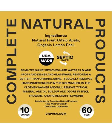 Brighter Shine - Natural Lemon Dishwasher Additive | 60 Uses Citric Acid Cleaner for Hard Water Spots Removal - Buy Online on SooperMarket.com