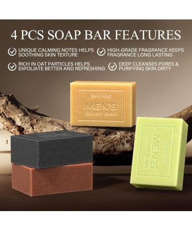 4-Piece Natural Men's Soap Set | Handmade Deep Cleaning & Moisturizing - Sandalwood Amber Mint Charcoal Turmeric - Buy Online on SooperMarket.com