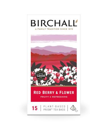 Birchall Tea Bags Red Berry & Flower Tea Gift Caffeine Free Tea Bursting with Full Flavour Perfect Vegan Gifts 15 Plant-Based Prism Tea Bags single 15 Count (Pack of 1)