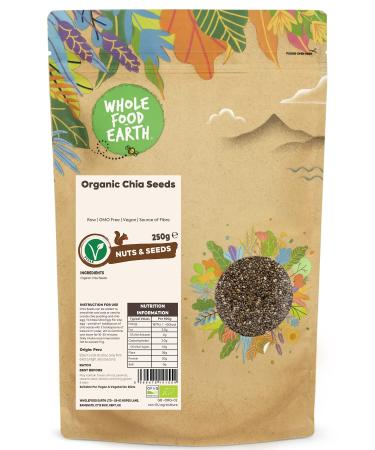 Wholefood Earth Organic Chia Seeds 250g | Raw | GMO Free | Vegan | Source of Fibre | Certified Organic