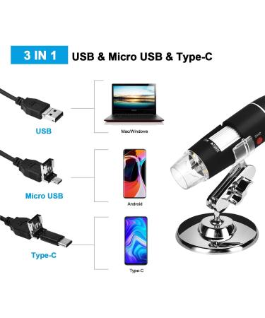 USB Microscope 40X-1000X Digital 3-in-1 Camera with Metal Stand for Windows, Mac, Android & Linux - Black - Buy Online on SooperMarket.com