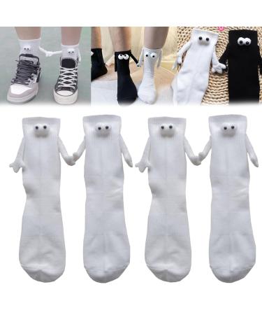 Magnetic Hand Holding Socks Funny Magnetic Suction 3D Doll Couple Socks Unisex Funny Magnetic Hand Holding Socks Couple Holding Hands Socks (2Pair White)