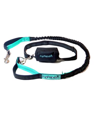 Hands Free Dog Lead - Perfect Dog Running Lead Or When Walking Or Hiking - Fully Adjustable Waist Belt With Reflective Bungee Dog Leads - Free Poo Bag Pouch Included Aqua