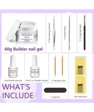 Saviland Builder Nail Gel Kit - All-In-One Hard Gel Extension Kit with Clear Builder Gel, Base Gel, Rubber Base & Nail Forms - Manicure Starter Kit for Home DIY - Buy Online on SooperMarket.com