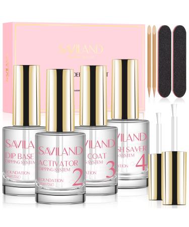 Saviland Dip Powder Liquid Set 15ml/0.5oz,10 Pcs with Base/Top Coat, Activator, Brush Saver, Nail File Necessary Tools for Dip Powder Nail Set No Nail Lamp Needed, Beautiful Gift for Ladies A-High Quality Dip Liquid